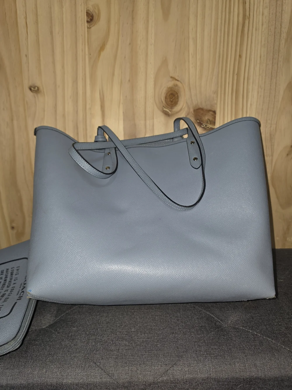 Coach Light Blue Tote with Matching Pouch, Reversible